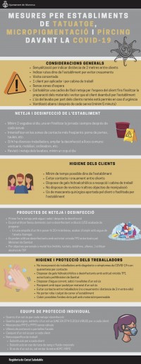 L'Ajuntament posa a disposició dels establiments de tatuatge, pírcing i micropigmentació i de les piscines d'ús públic informació per minimitzar el risc d'exposició al virus